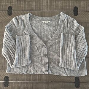 American Eagle Gray Cropped Button-Up Sweater